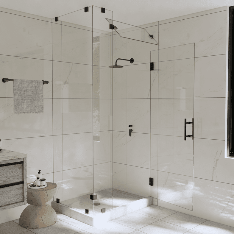 Canto™ Left Open Corner Shower Door with Steam Shower Transom-1