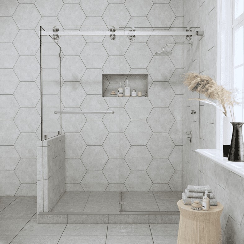 Slider™ Eclipse Double Sliding Corner Shower Door with Left Knee Wall-0