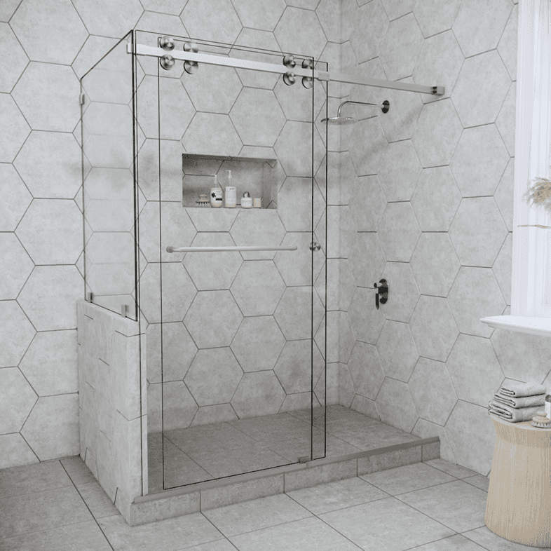 Slider™ Eclipse Double Sliding Corner Shower Door with Left Knee Wall-1