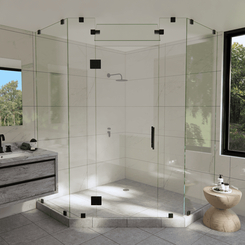 Luxe™ Right Open Neo Angle Shower Door with Steam Shower Transom-0