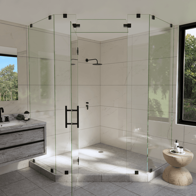 Luxe™ Right Open Neo Angle Shower Door with Steam Shower Transom-2