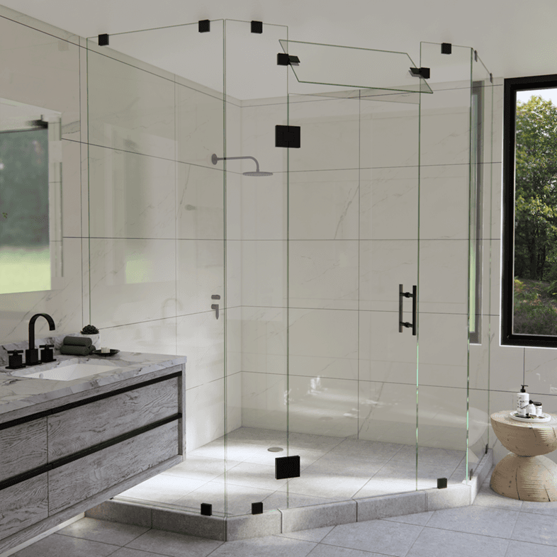 Luxe™ Right Open Neo Angle Shower Door with Steam Shower Transom-1