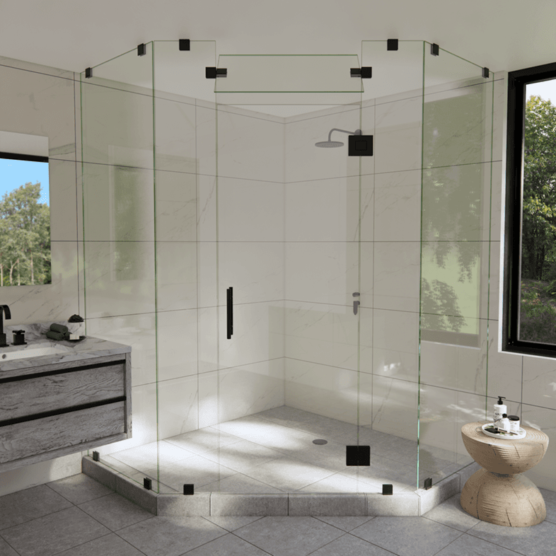 Luxe™ Left Open Neo Angle Shower Door with Steam Shower Transom-2