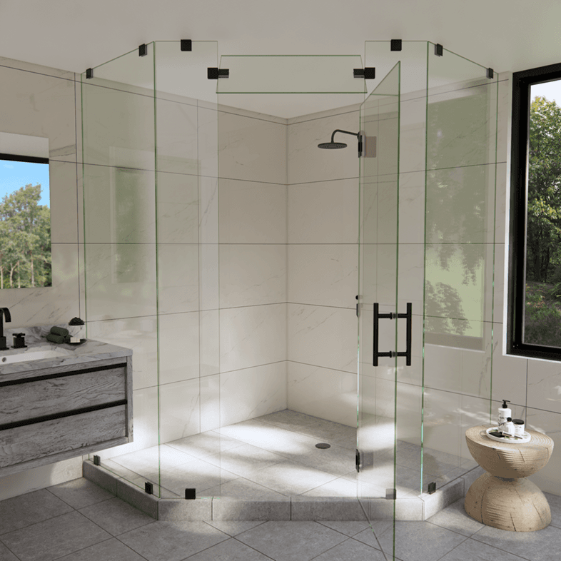 Luxe™ Left Open Neo Angle Shower Door with Steam Shower Transom-3