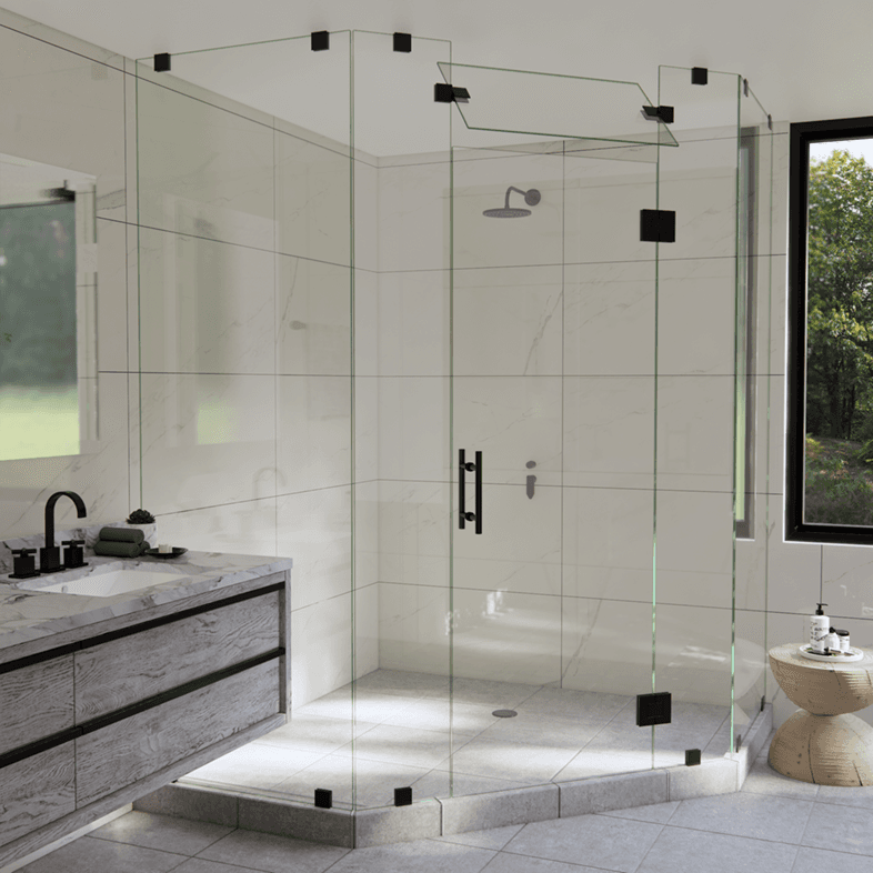 Luxe™ Left Open Neo Angle Shower Door with Steam Shower Transom-1