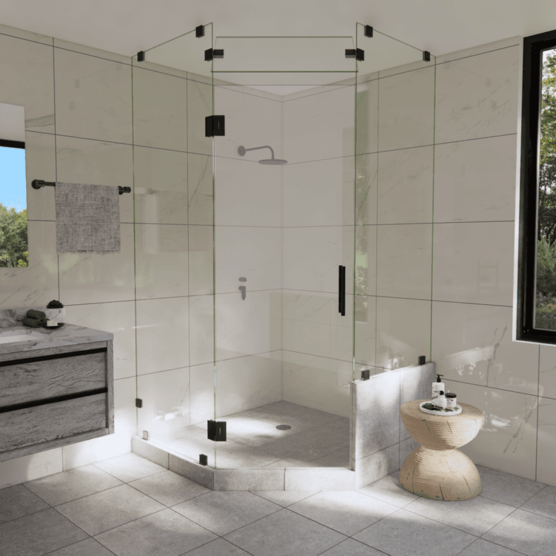 Luxe™ Right Open Neo Angle Shower Door with Right Knee Wall & Steam Shower Transom-2