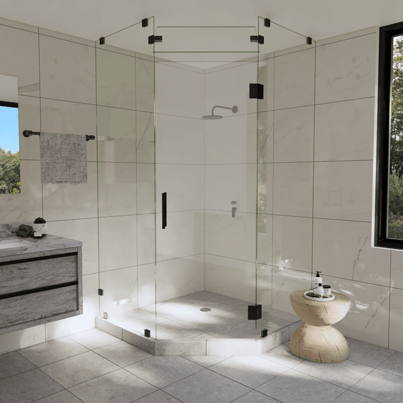 Luxe™ Left Open Neo Angle Shower Door with Steam Shower Transom-1