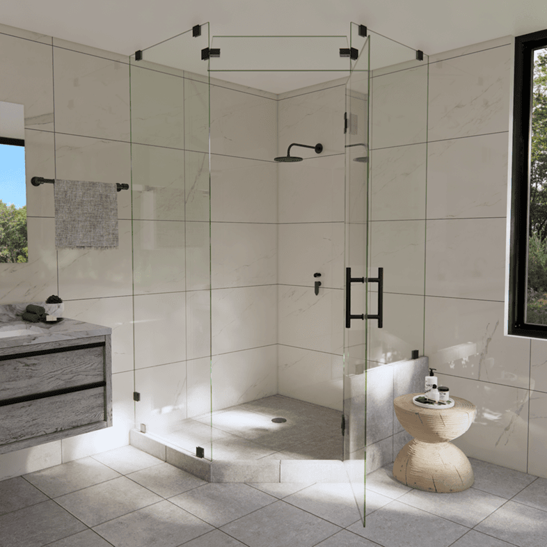 Luxe™ Left Open Neo Angle Shower Door with Right Knee Wall & Steam Shower Transom-2