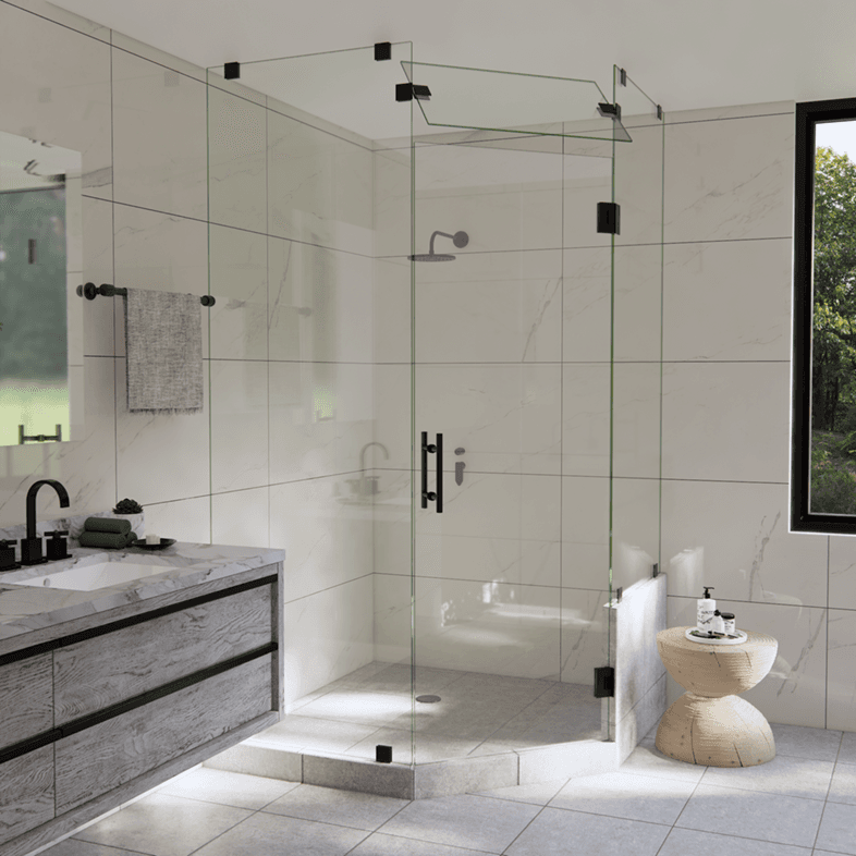 Luxe™ Left Open Neo Angle Shower Door with Right Knee Wall & Steam Shower Transom-3