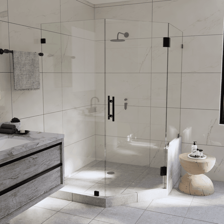 Luxe™ Left Open Neo Angle Shower Door with Right Knee Wall-2