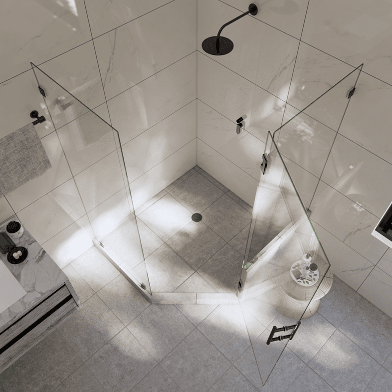 Luxe™ Left Open Neo Angle Shower Door with Right Knee Wall-1