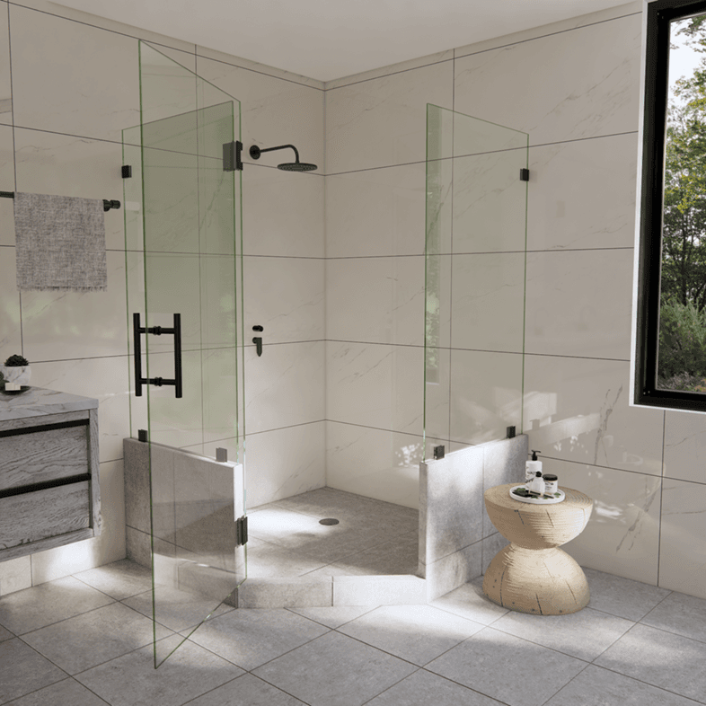 Luxe™ Right Open Neo Angle Shower Door with Two Knee Walls-0