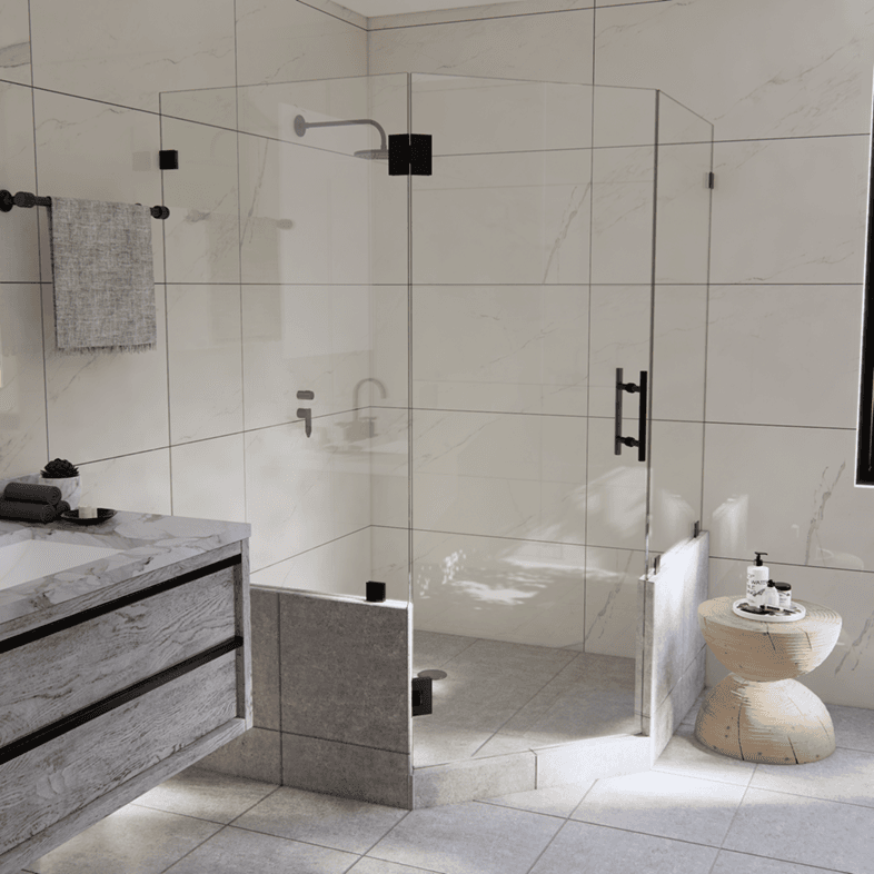 Luxe™ Right Open Neo Angle Shower Door with Two Knee Walls-3