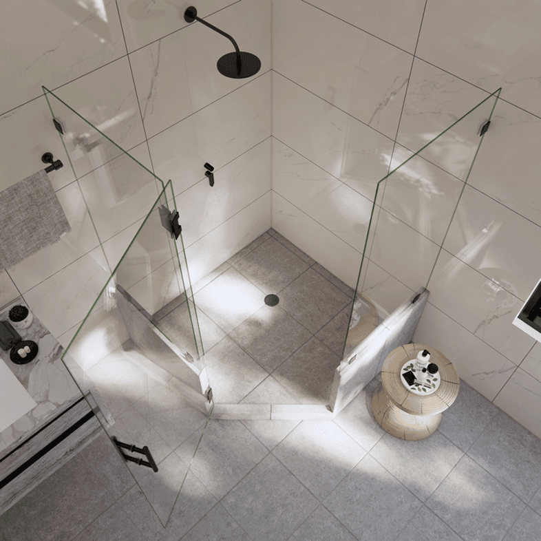Luxe™ Right Open Neo Angle Shower Door with Two Knee Walls-1