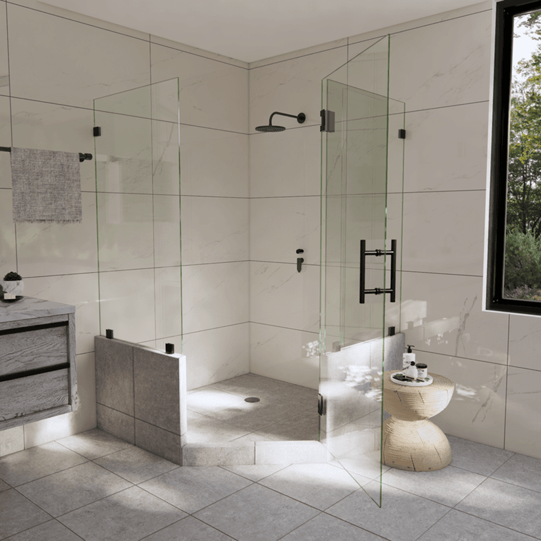 Luxe™ Left Open Neo Angle Shower Door with Two Knee Walls-1