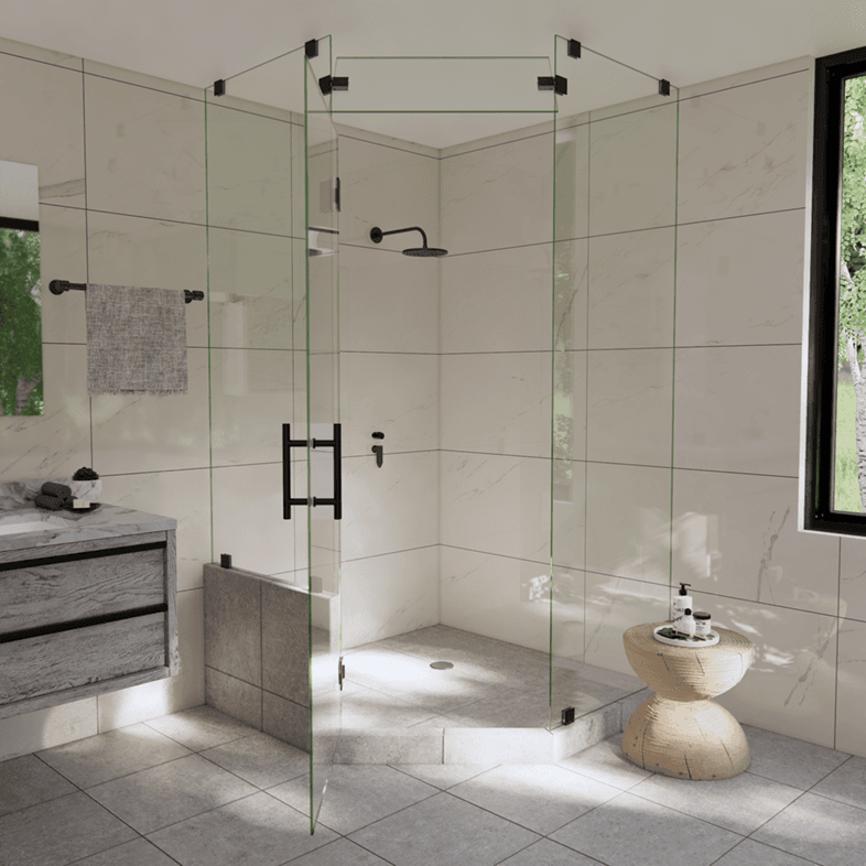 Luxe™ Right Open Neo Angle Shower Door with Left Knee Wall & Steam Shower Transom-2