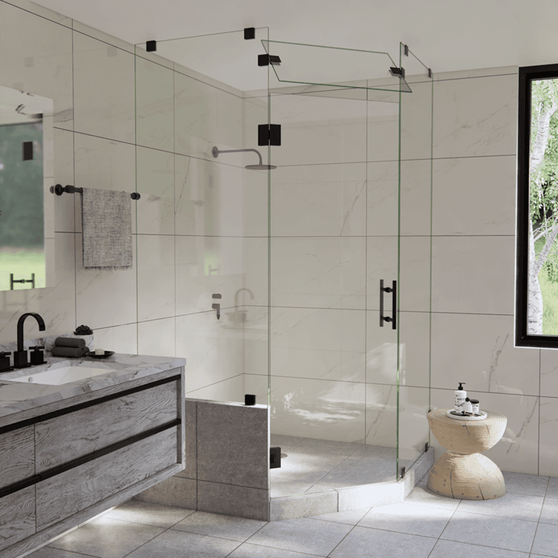 Luxe™ Right Open Neo Angle Shower Door with Left Knee Wall & Steam Shower Transom-3