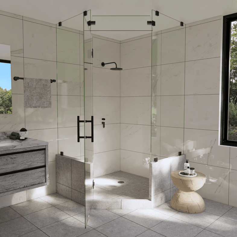 Luxe™ Right Open Neo Angle Shower Door with Two Knee Walls & Steam Shower Transom-3