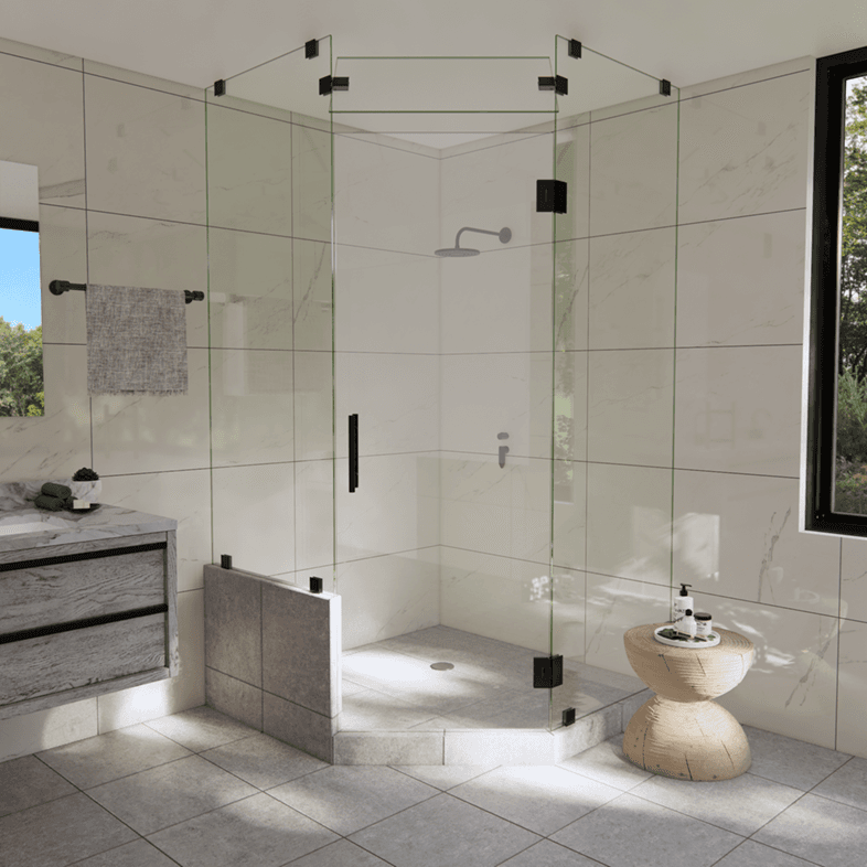 Luxe™ Left Open Neo Angle Shower Door with Left Knee Wall & Steam Shower Transom-2