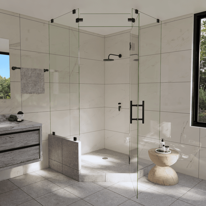 Luxe™ Left Open Neo Angle Shower Door with Left Knee Wall & Steam Shower Transom-0