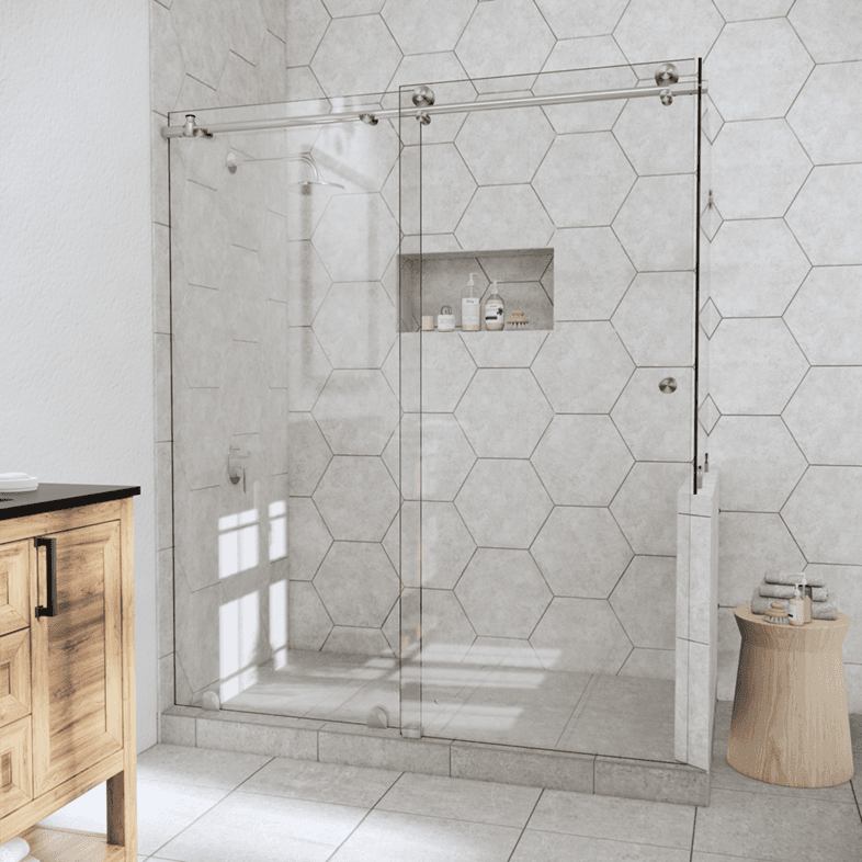 Slider™ Left Open Metro Sliding Shower Door with Right Knee Wall-0