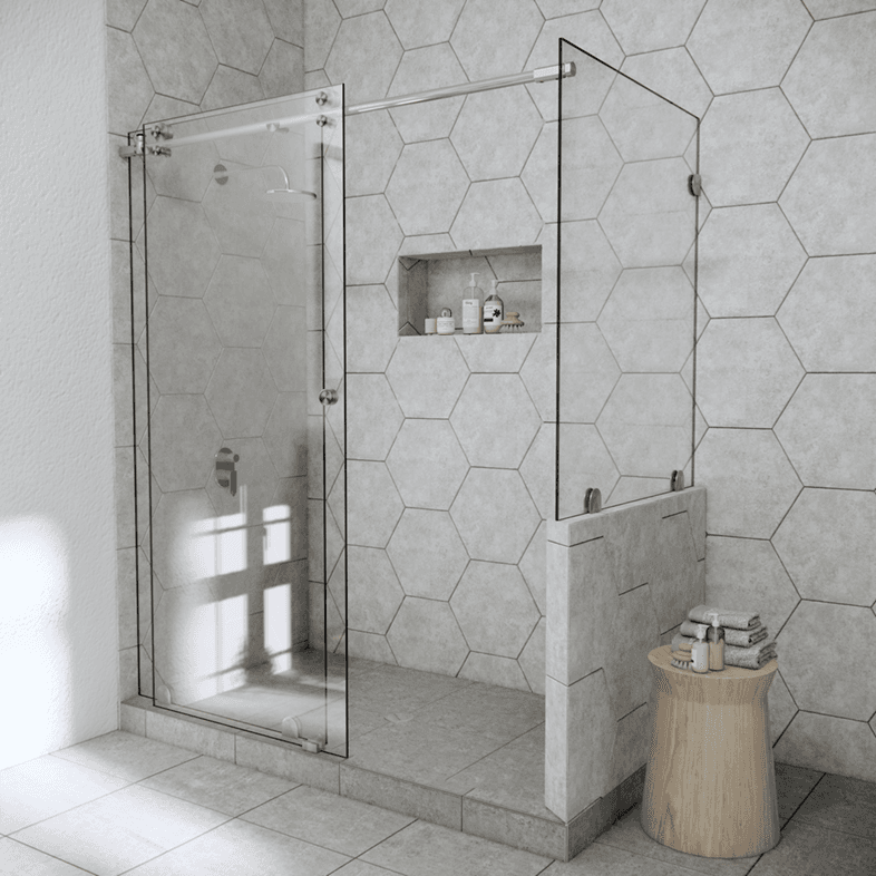 Slider™ Left Open Metro Sliding Shower Door with Right Knee Wall-2