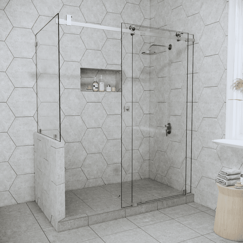 Slider™ Right Open Quadro Sliding Corner Shower Door with Left Knee Wall-0
