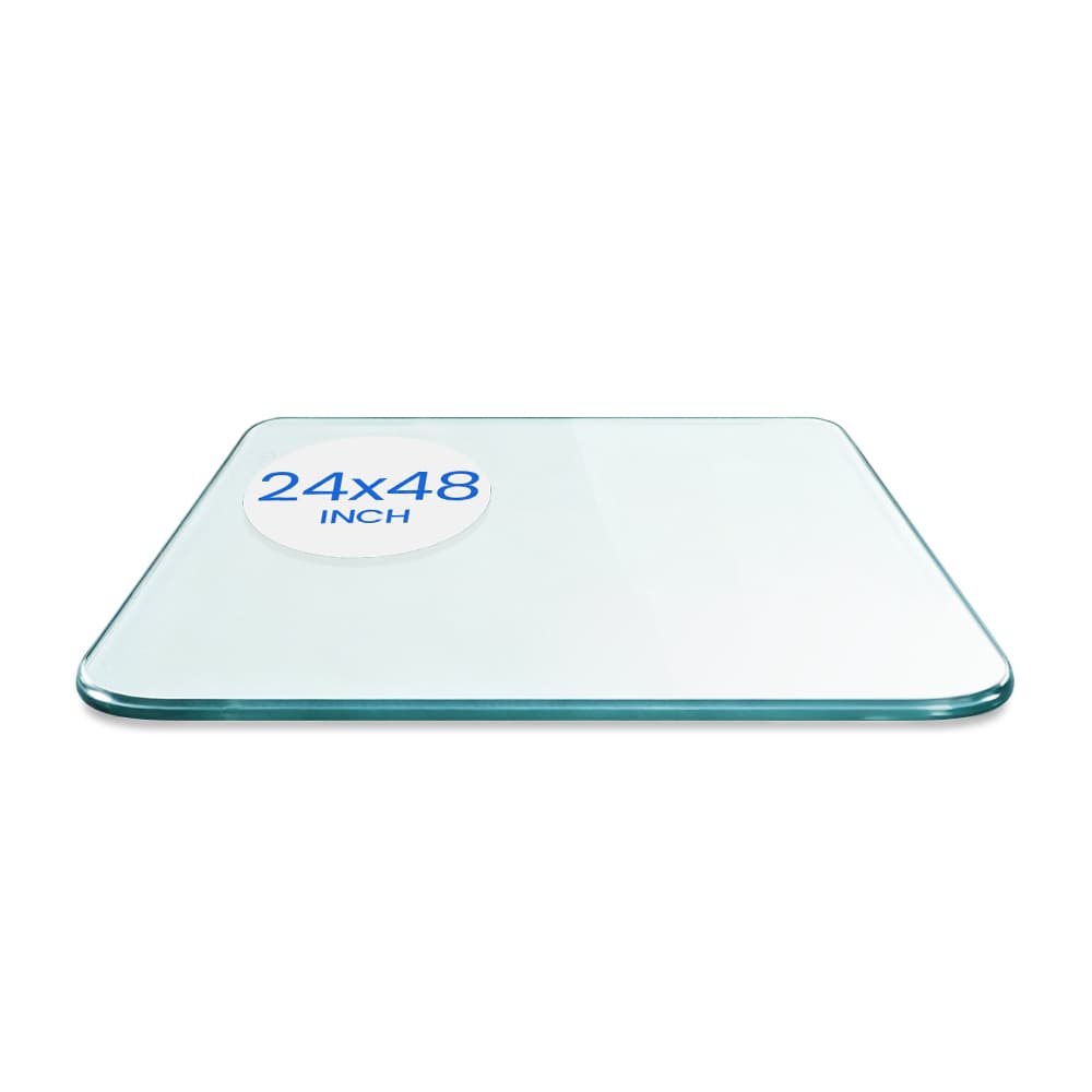 24" x 48" Rectangle Tempered Glass Table Top - 3/8" Thick - Pencil Edge - Radius Corners | Dulles Glass