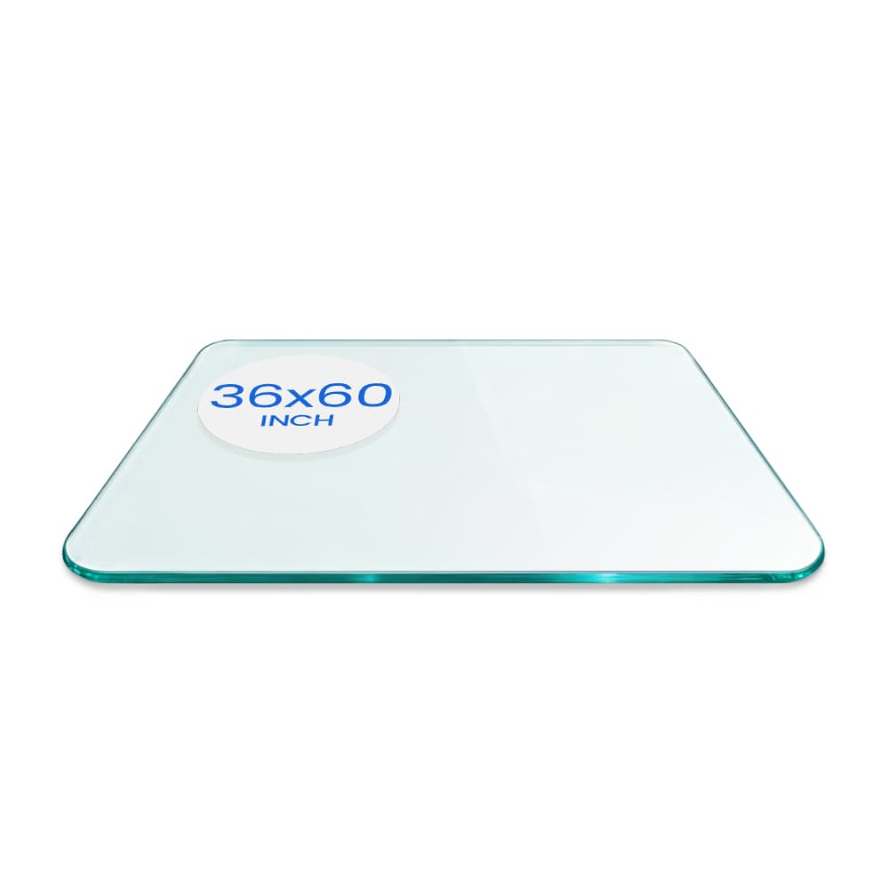 36" x 60" Rectangle Tempered Glass Table Top - 1/2" Thick - Flat Edge - Radius Corners | Dulles Glass