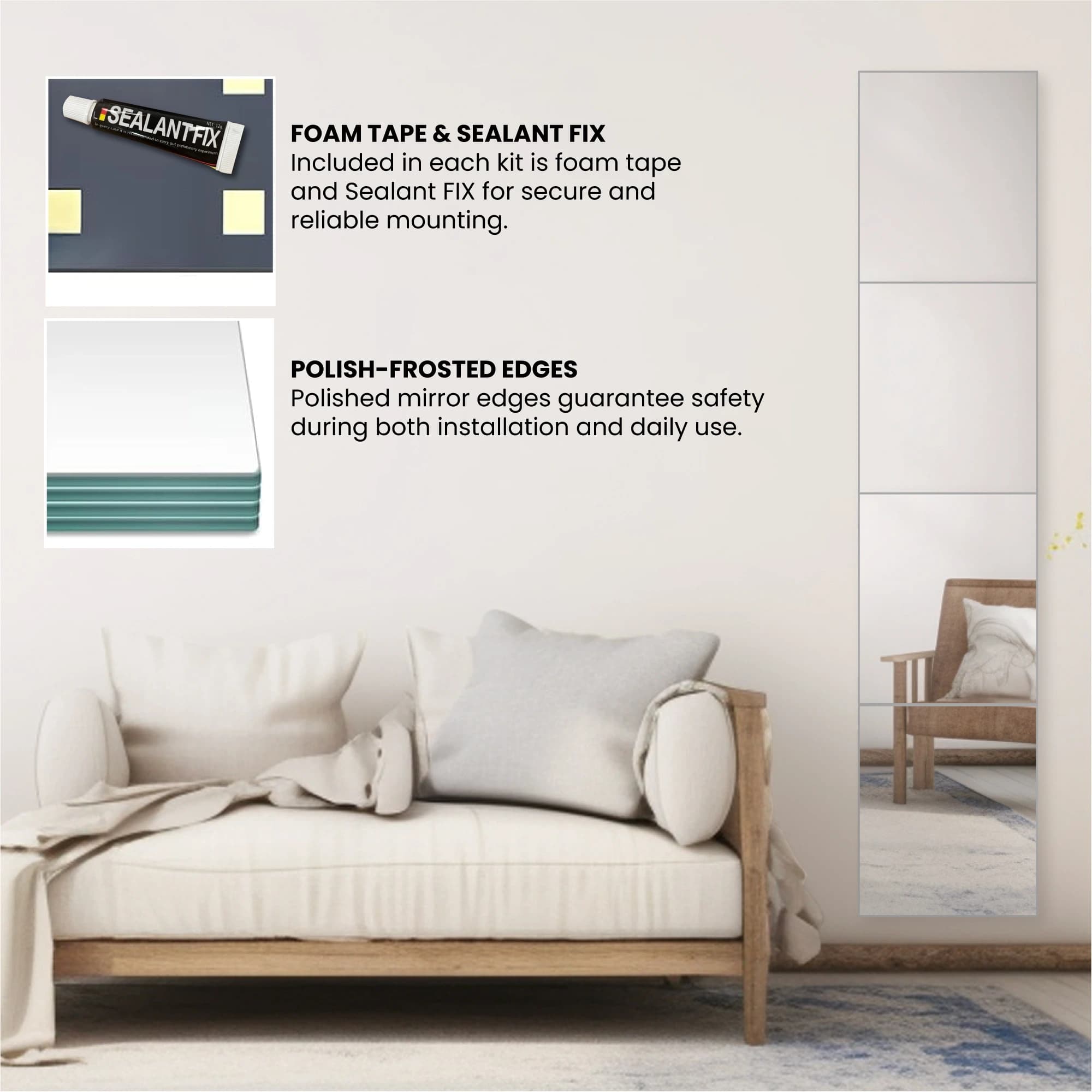 10x12 Mirror Tiles | Pack of 4 | Decorative Wall Mirrors