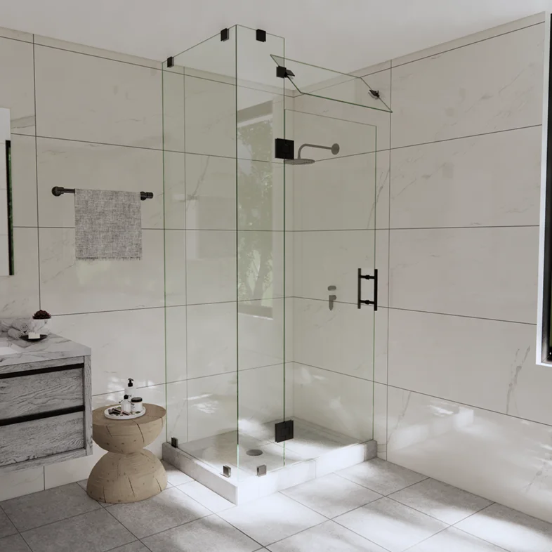 Canto™ Right Open Corner Shower Door with Steam Shower Transom & Glass-to-Glass Hinge-0