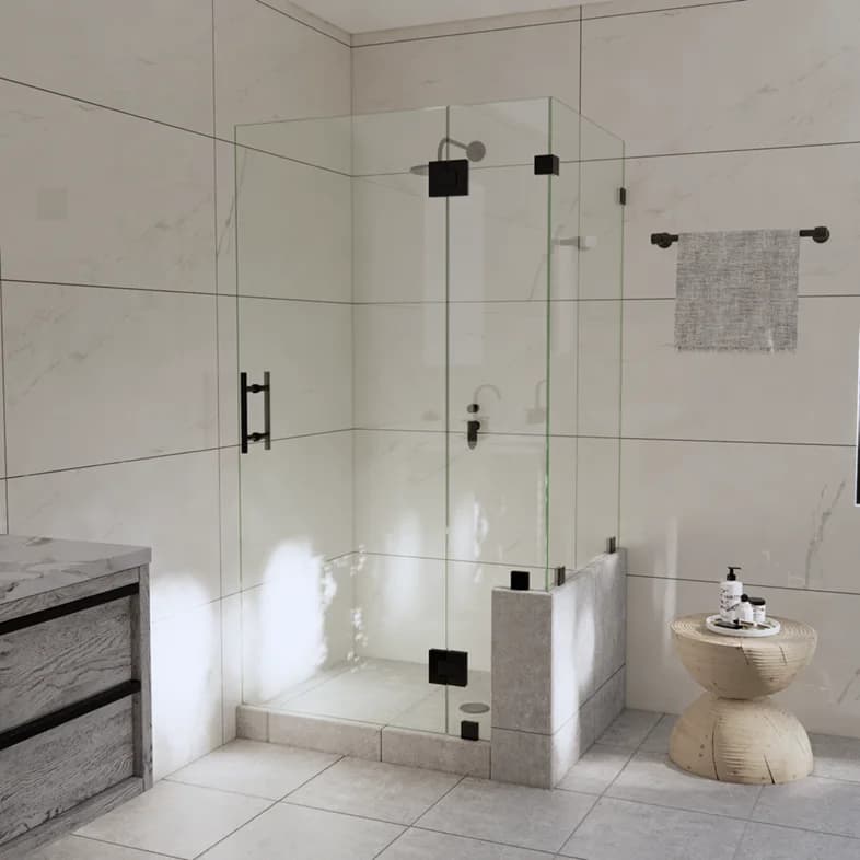 Canto™ Left Open Corner Shower Door with Right Knee Wall & Glass-to-Glass Hinge-1