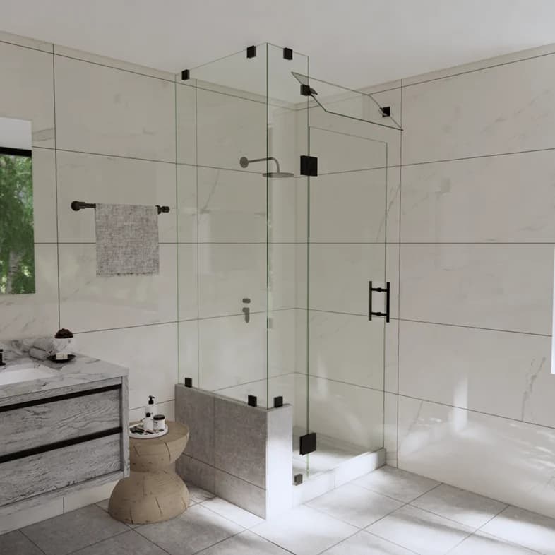 Canto™ Right Open Corner Shower Door with Left Knee Wall, Steam Shower Transom & Glass-to-Glass Hinge-0