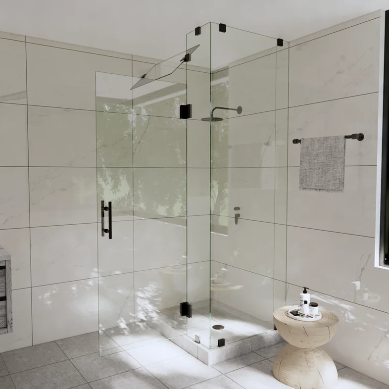Canto™ Left Open Corner Shower Door with Steam Shower Transom & Glass-to-Glass Hinge-2