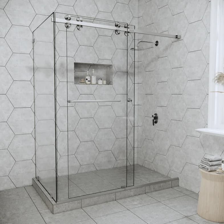 Slider™ Eclipse Double Sliding Corner Shower Door with Left Knee Wall-2