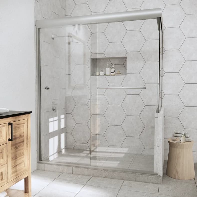 Slider™ Linear Corner Sliding Shower Door with Right Knee Wall-0
