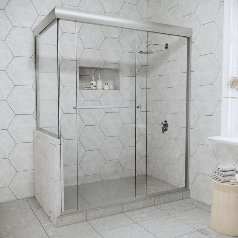 Slider™ Linear Corner Sliding Shower Door with Left Knee Wall-0