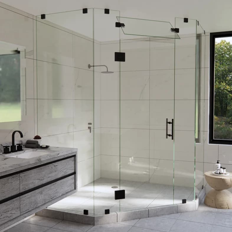 Luxe™ Right Open Neo Angle Shower Door with Steam Shower Transom-3