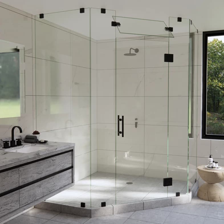 Luxe™ Left Open Neo Angle Shower Door with Steam Shower Transom-0