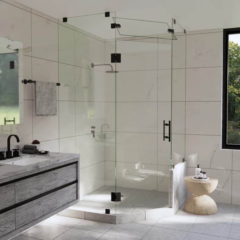 Luxe™ Right Open Neo Angle Shower Door with Right Knee Wall & Steam Shower Transom-0