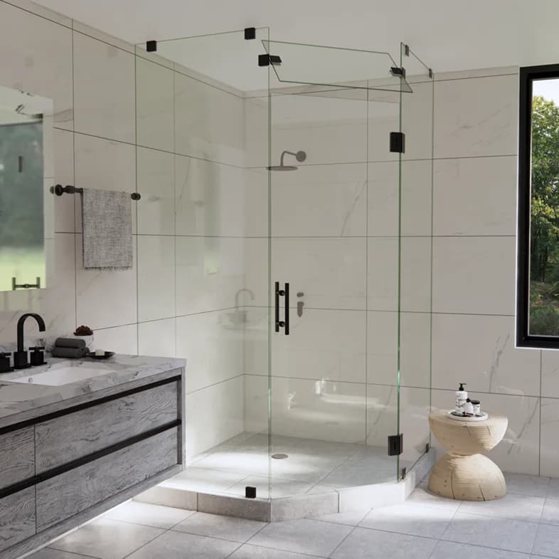 Luxe™ Left Open Neo Angle Shower Door with Steam Shower Transom-0