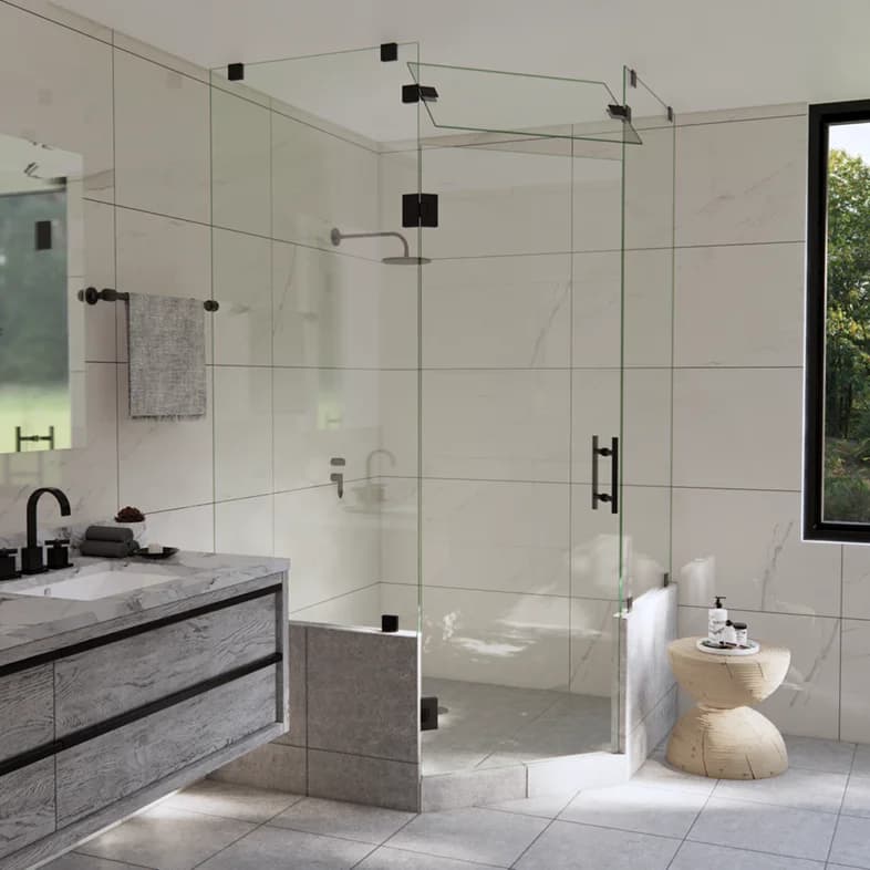 Luxe™ Right Open Neo Angle Shower Door with Two Knee Walls & Steam Shower Transom-0