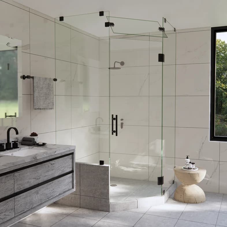 Luxe™ Left Open Neo Angle Shower Door with Left Knee Wall & Steam Shower Transom-3