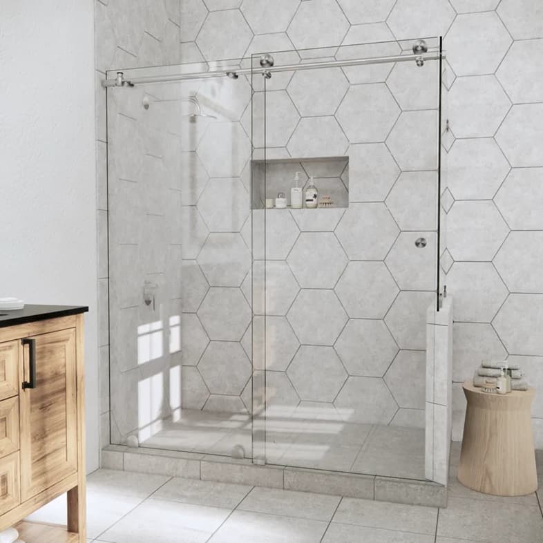 Slider™ Left Open Metro Sliding Shower Door with Right Knee Wall-1