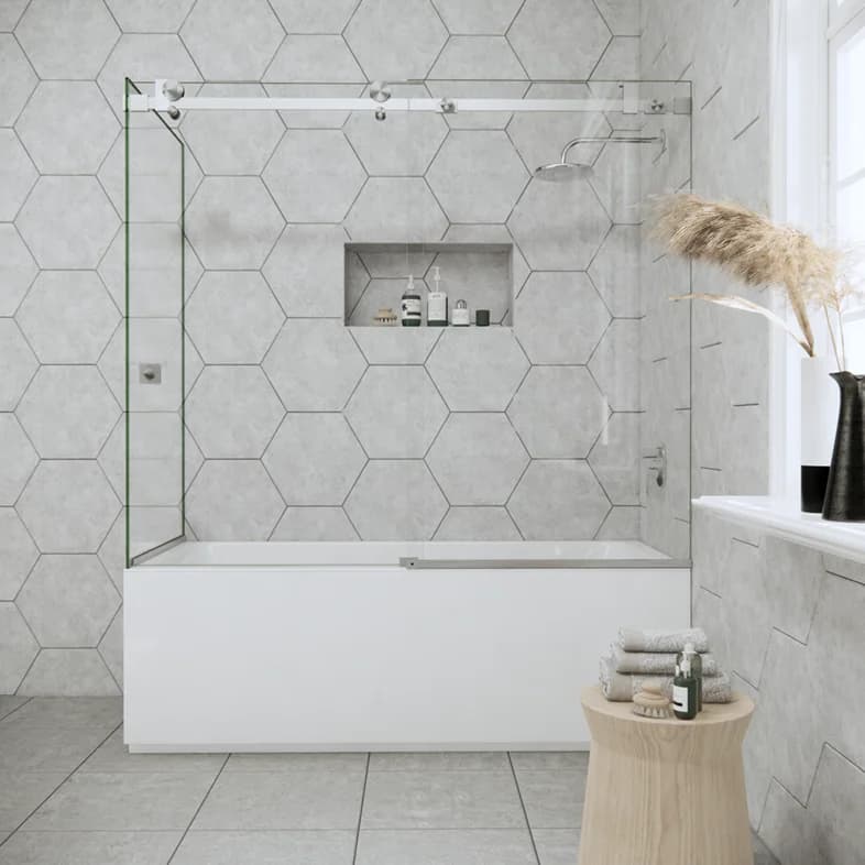 Bathtub Enclosures Right Open Quadro Sliding Corner Bathtub Door-1