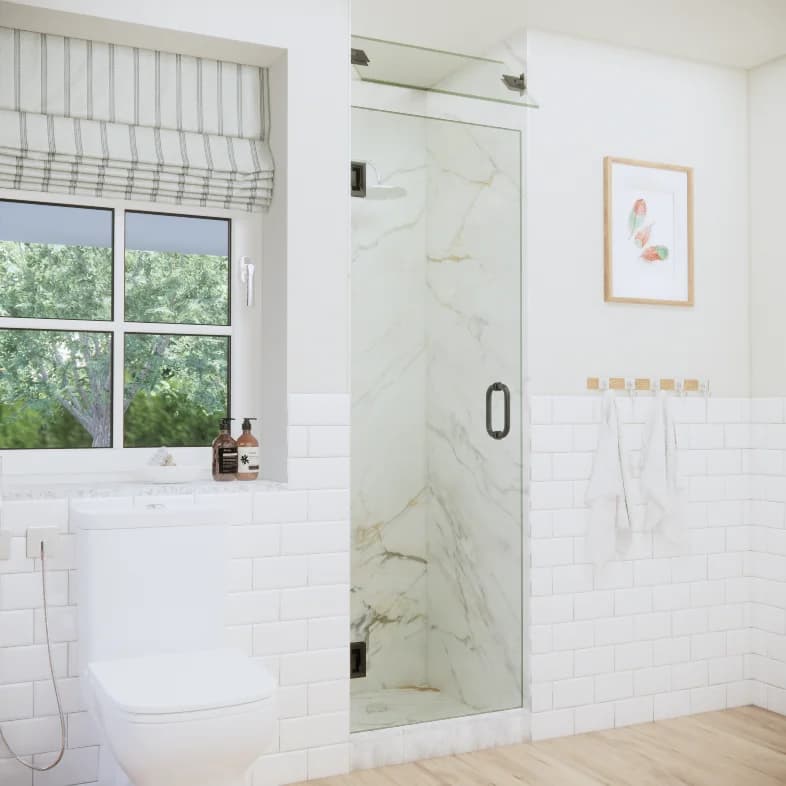 Solo™ Right Open Single Shower Door with Steam Shower Transom-0