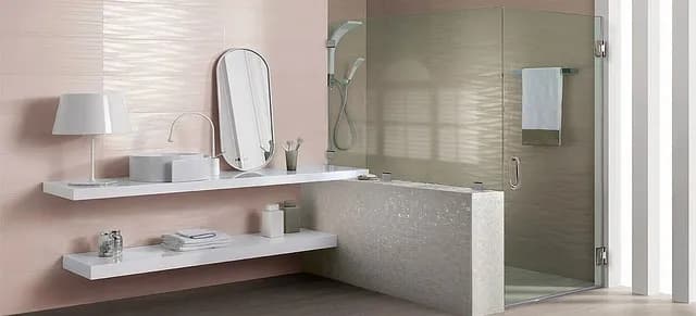 Modern bathroom featuring a custom glass shower door