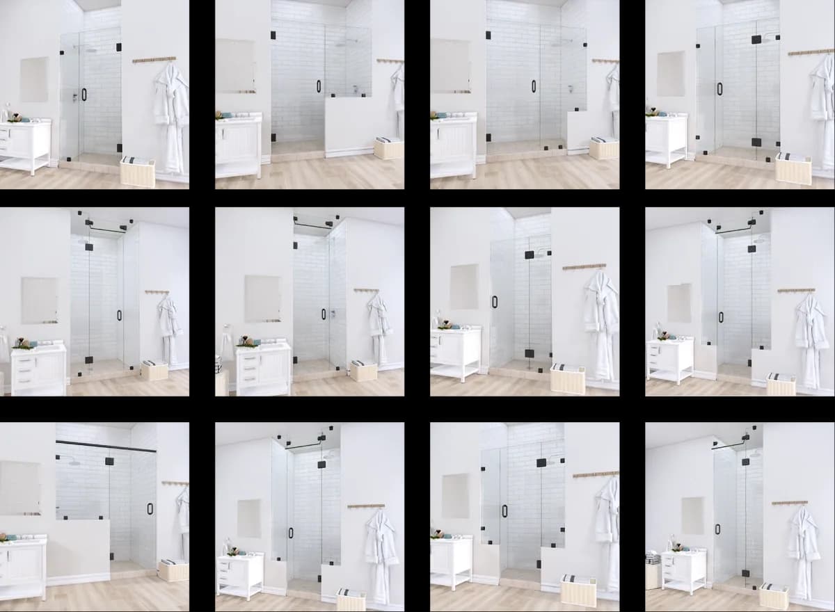 Showcase of modern shower doors featuring custom glass designs