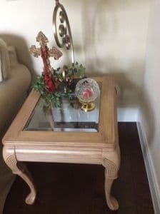Custom glass tabletop featuring beveled glass edge