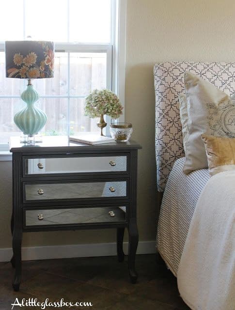 Custom glass nightstand with beveled glass edges